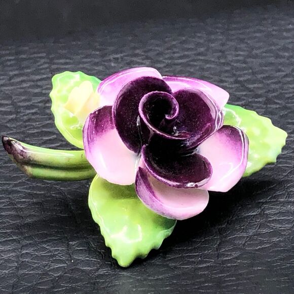 Cara China Porcelain Flower Brooch Purple Rose Staffordshire England Floral Pin - Picture 2 of 9